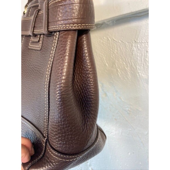 COACH WOMENS DOUBLE HANDLE TASSEL BROWN LEATHER SACHEL PURSE 15 X 8 - Picture 5 of 6